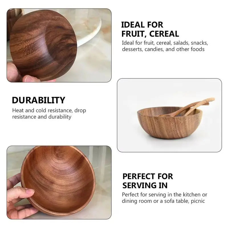 Salad Bowl Fruit Decoration Practical Wooden Household Kitchen Bowl Cutlery Basin Fruit Bowl Salad Bowl Storage Wholesale