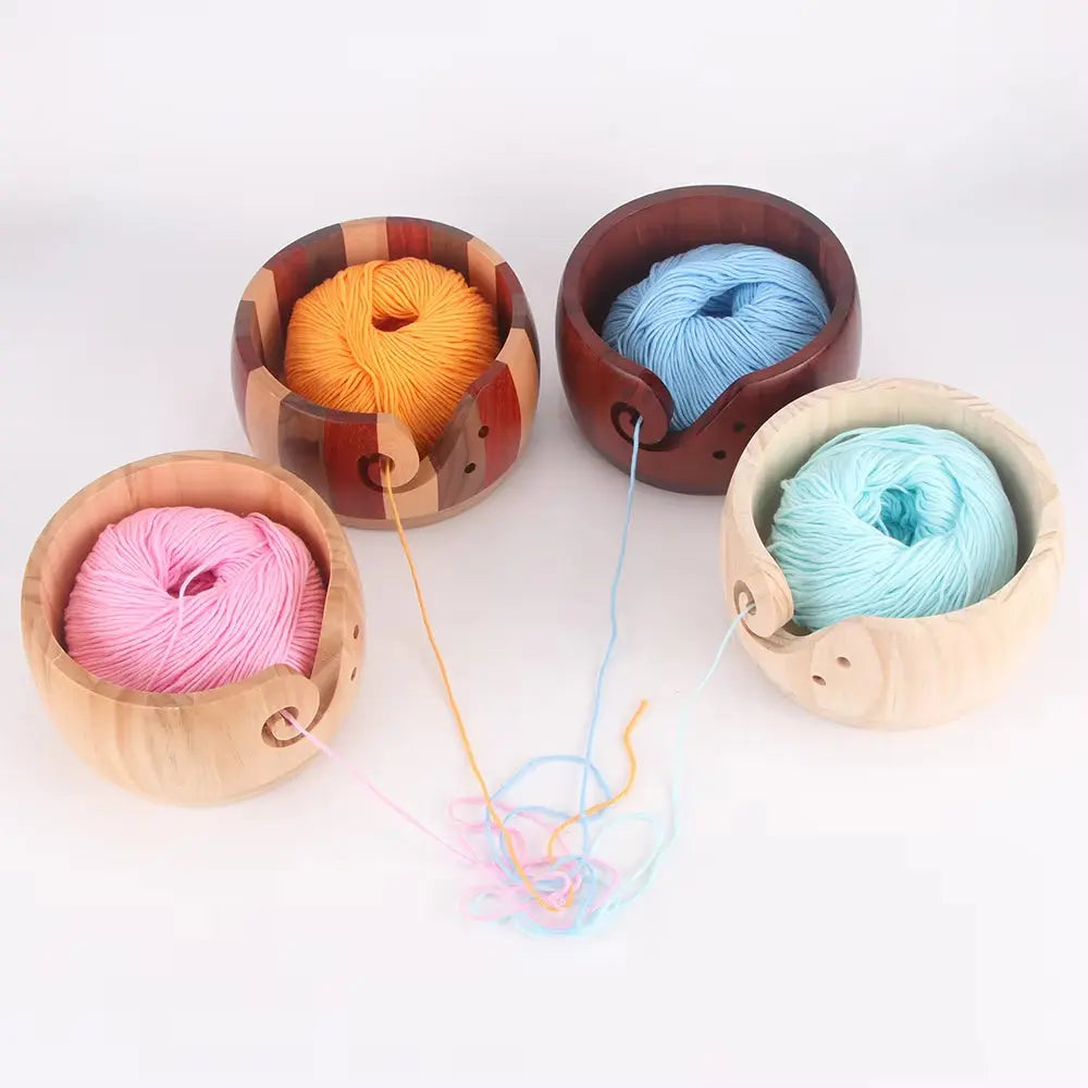 Wooden Yarn Bowl Knitting Yarn Bowls with Holes Crochet Bowl Holder Handmade Yarn Storage Bowl for DIY Knitting Crocheting