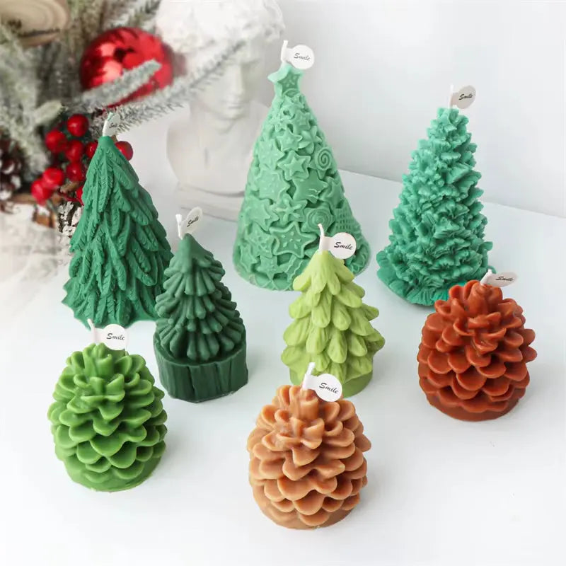 Christmas Tree Candle Mold Pine Cone Small and Large Pillar Taper Silicone Resin Mould Dinner Home Decor Gifts Wax