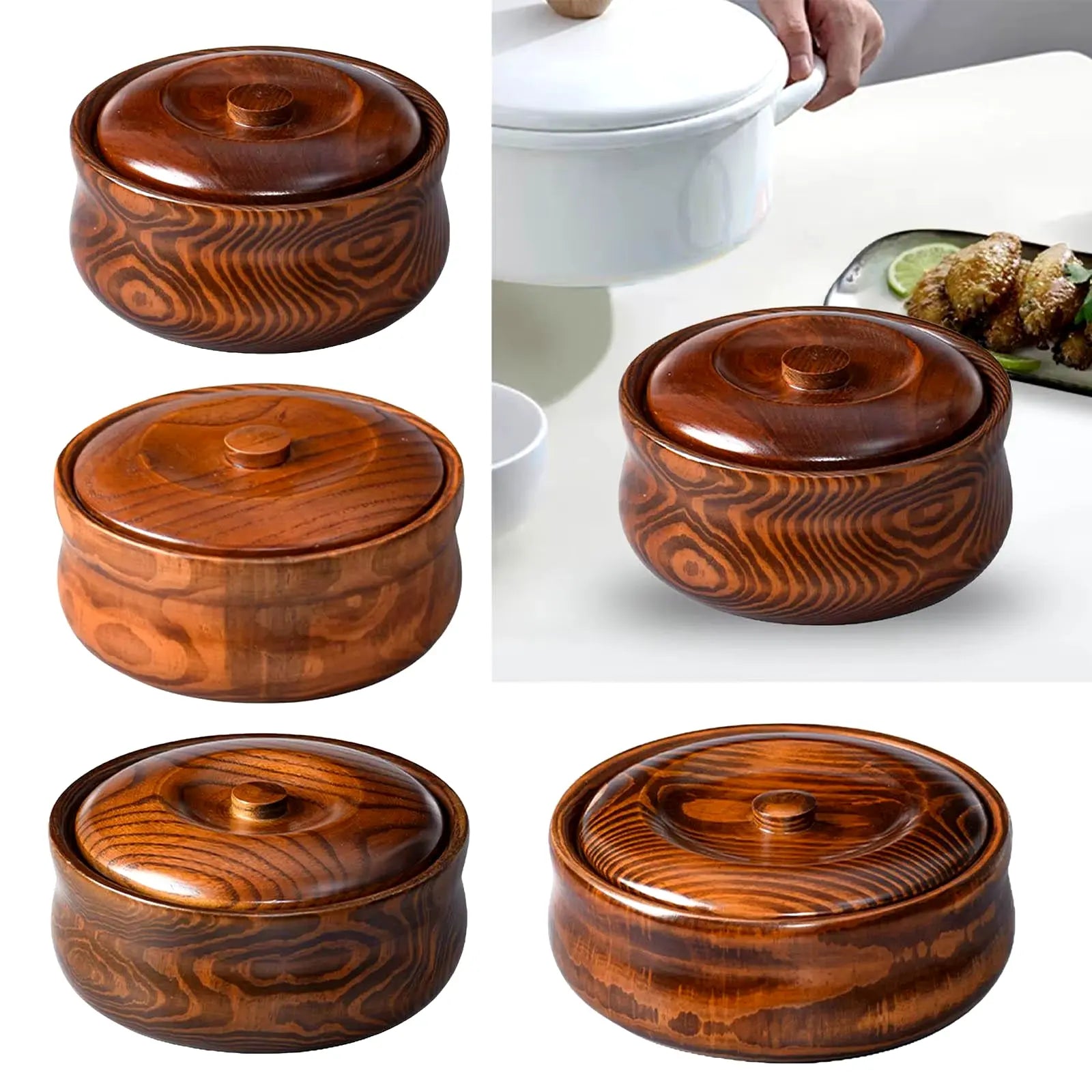 Wooden Bowl Wooden Ramen Bowl for Kitchen Solid Wood Durable for Soup Decorative Container Home Decoration Storage Serving Bowl
