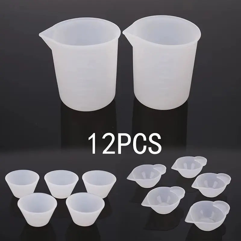 12Pcs Silicone Mixing Measuring Cups UV Resin Mold DIY Casting Jewelry Tool Kit
