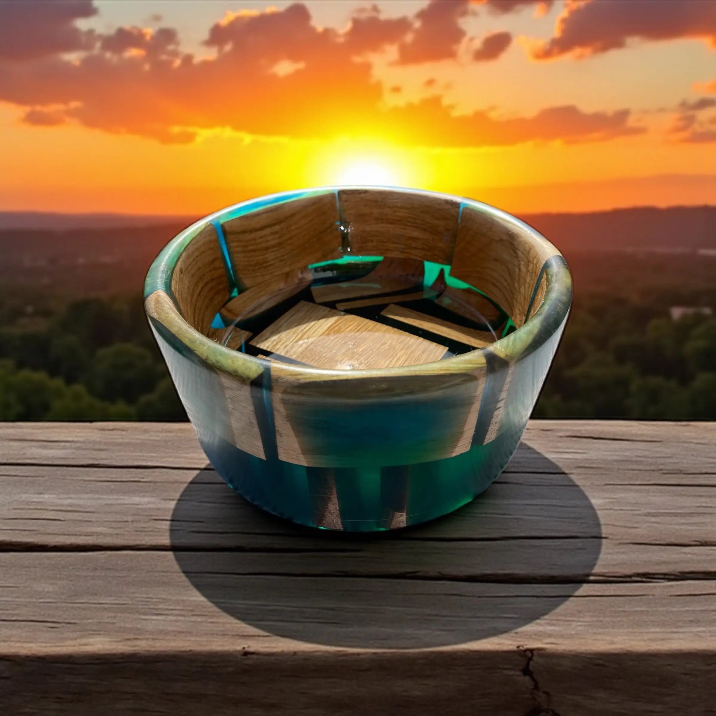 Håndlaget bolle i epoxy og eik – Kobber / Grønn-blå Epoxy-Crafts