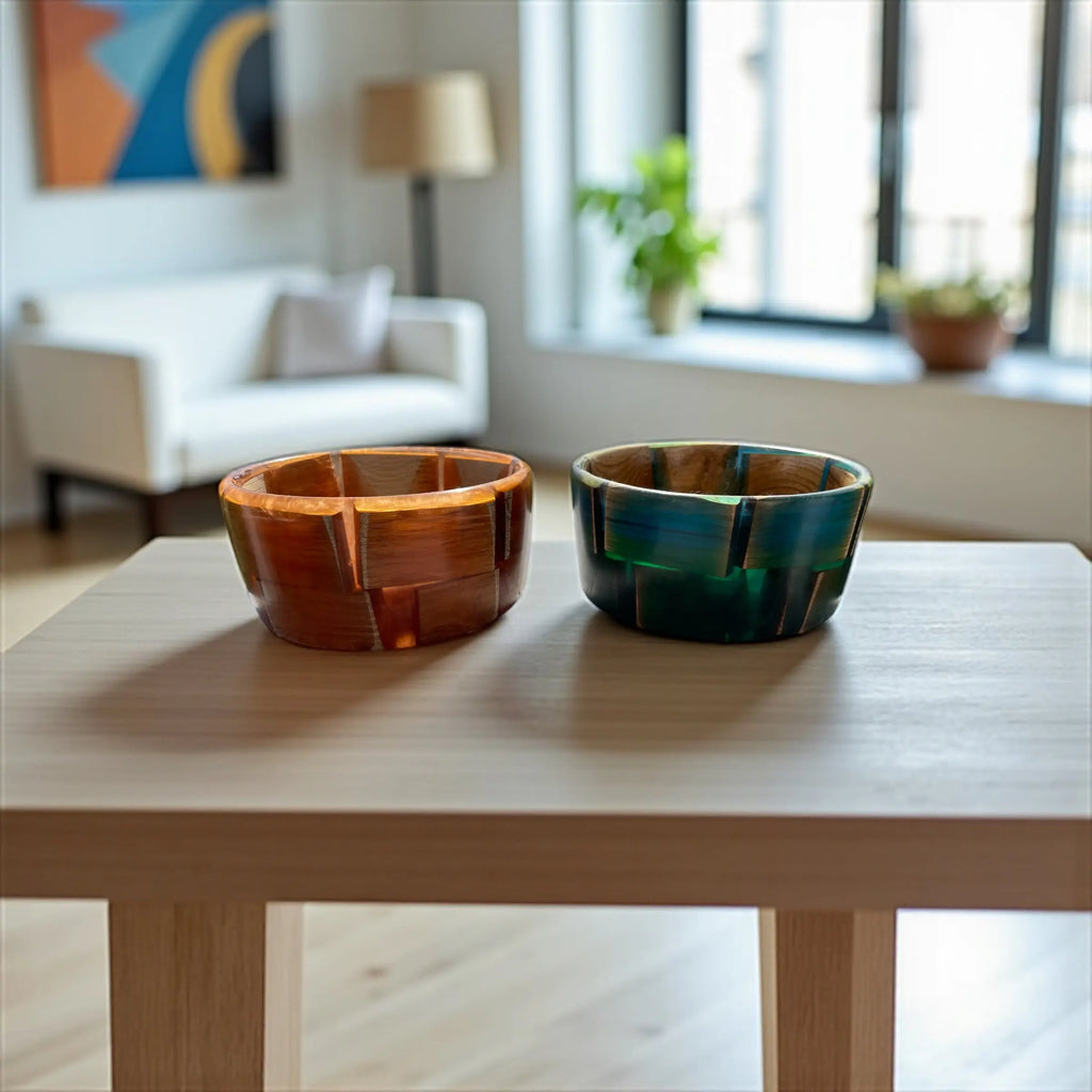 Håndlaget bolle i epoxy og eik – Kobber / Grønn-blå Epoxy-Crafts