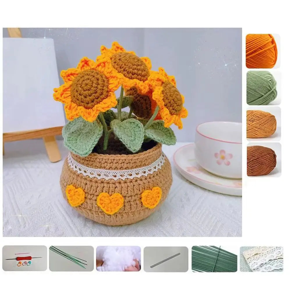 Handmade DIY Tulip Flowers Plant Potted Crochet Knitting Kit for Adults and Kids Crochet Starter Knitting Kit