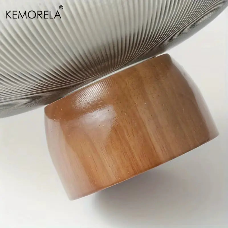 1PCS Glass Fruit Bowl Large Dessert Glass Bowl Wood Pedestal Bowl for Table Décor Fruit Bowl for Kitchen Counter Decor