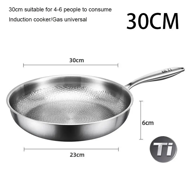26/28/30Cm German Pure Titanium Frying Pan Non-Stick Frying Pan Uncoated Fish Scale Hammer Pattern Titanium Alloy Cookware