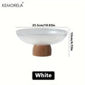 1PCS Glass Fruit Bowl Large Dessert Glass Bowl Wood Pedestal Bowl for Table Décor Fruit Bowl for Kitchen Counter Decor