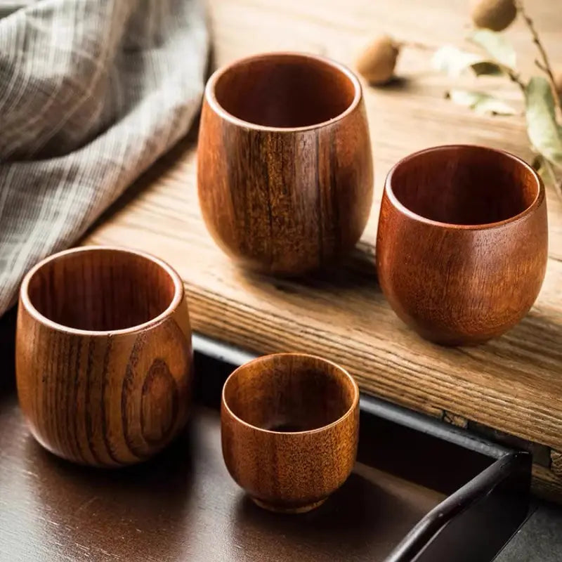 Japanese Date Wood Cups Solid Wood Mugs Restaurant Sake Cups Vintage Heat-Insulated To-Go Cups Household Teacups