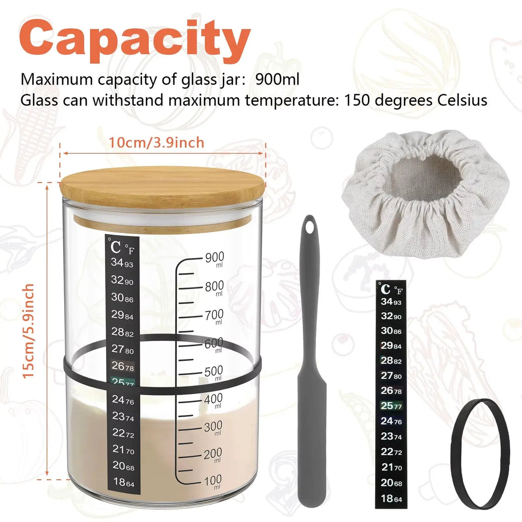 900Ml Sourdough Starter Jar Kit Clear Glass Heat Resistant Sourdough Starter Container Baking Fermentation Jar Food Storage